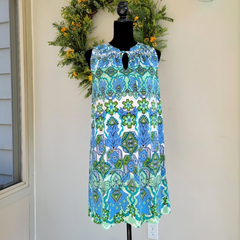 London Times Floral Keyhole Sleeveless Dress